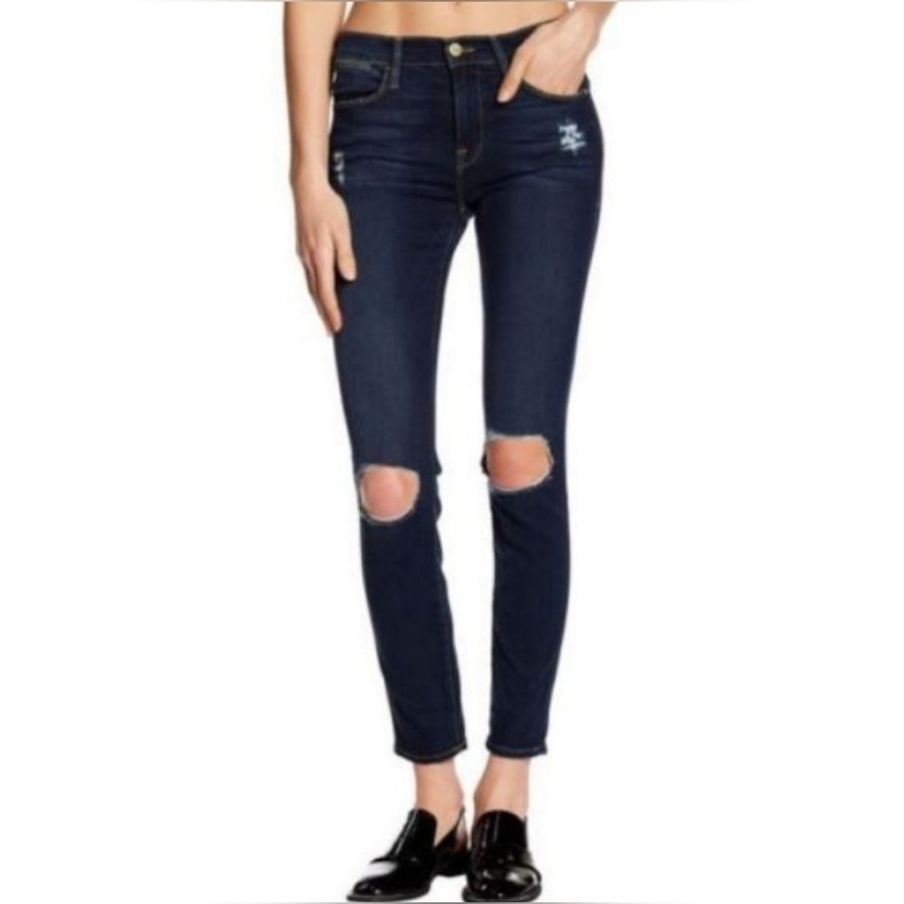 Frame Le High Skinny Distressed Destroyed Raw Hem Jeans Size 24